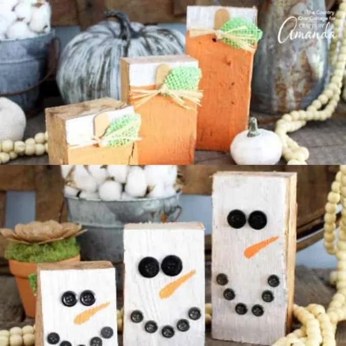Citrouilles décoratives fabriquées avec des chutes de bois peintes