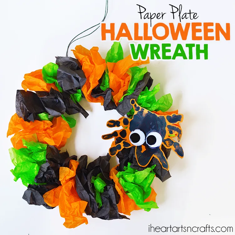 Couronne d’Halloween en assiette et papier coloré