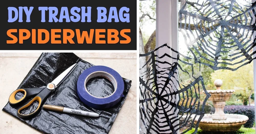 De grandes toiles d’araignée en sacs-poubelle – décoration Halloween DIY