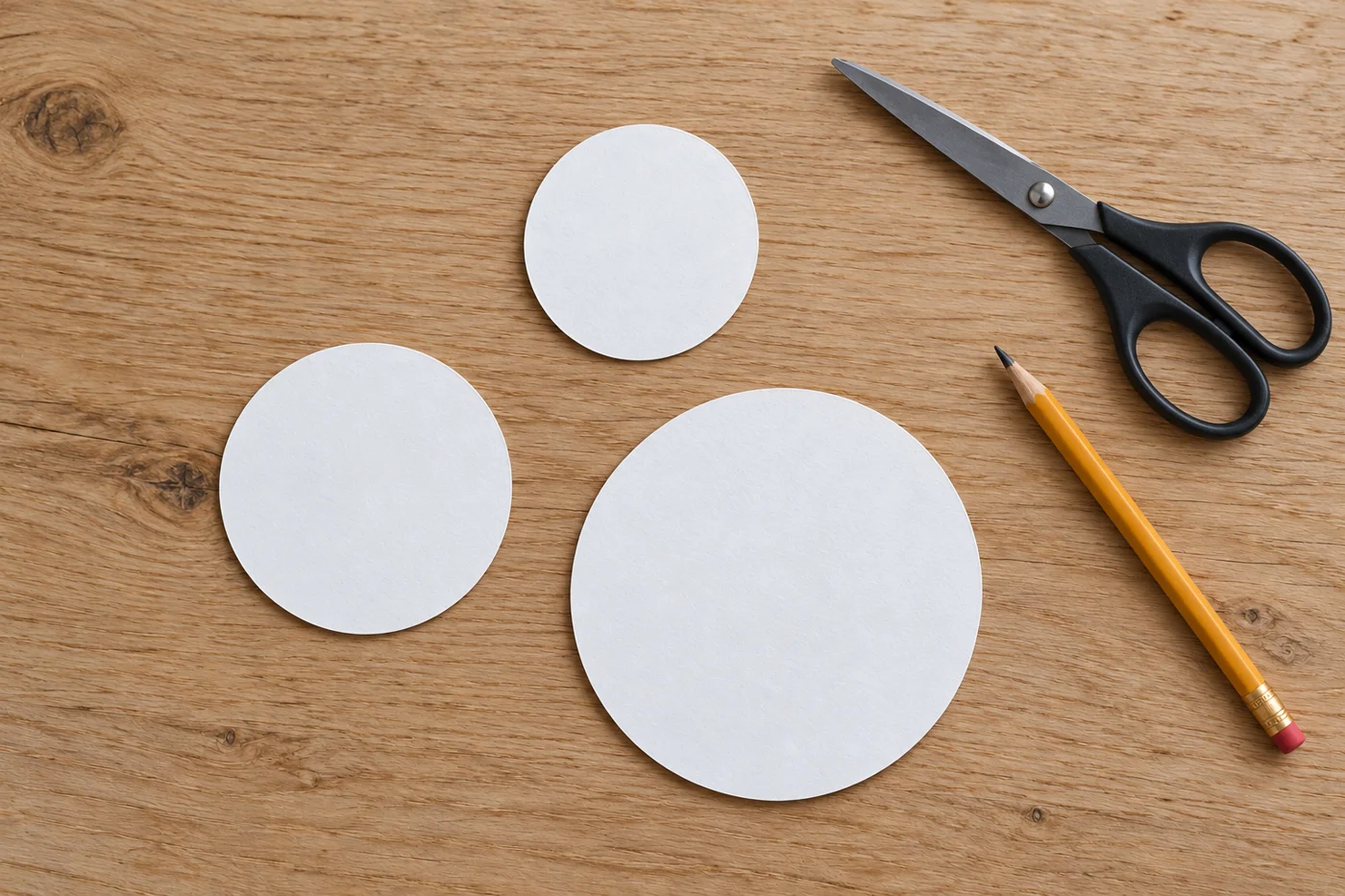 Trois disques blancs de tailles différentes avant assemblage