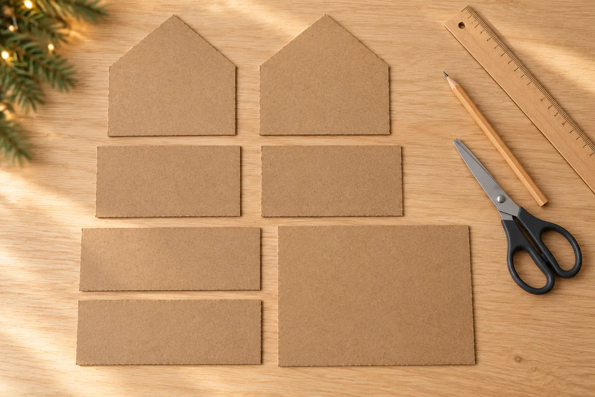 Les sept pièces de carton pour construire la maison de Noël