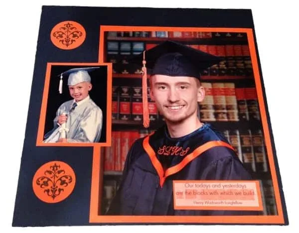 Page de scrapbooking de remise de diplôme dans des tons noir et orange