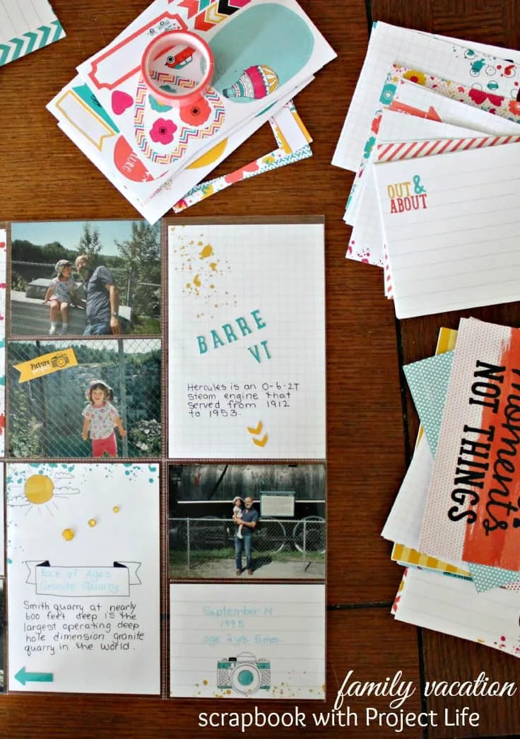 Page de scrapbooking de vacances avec photos tickets et étiquettes