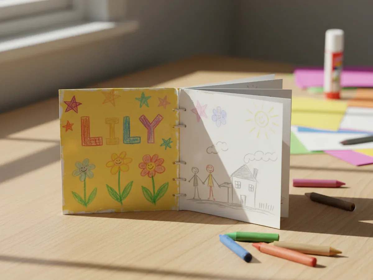 Petit carnet fabriqué avec du papier plié et une couverture décorée de dessins