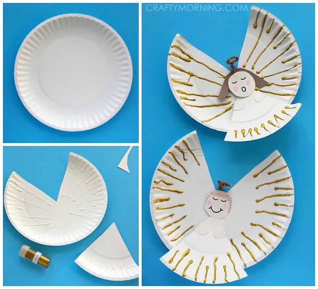 Un ange de Noël avec une assiette en carton – bricolage de Noël maternelle