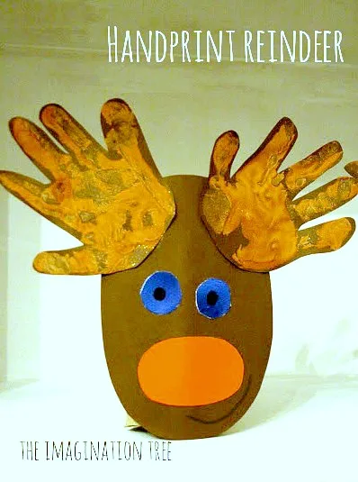 Un renne réalisé avec l’empreinte de la main – bricolage de Noël maternelle