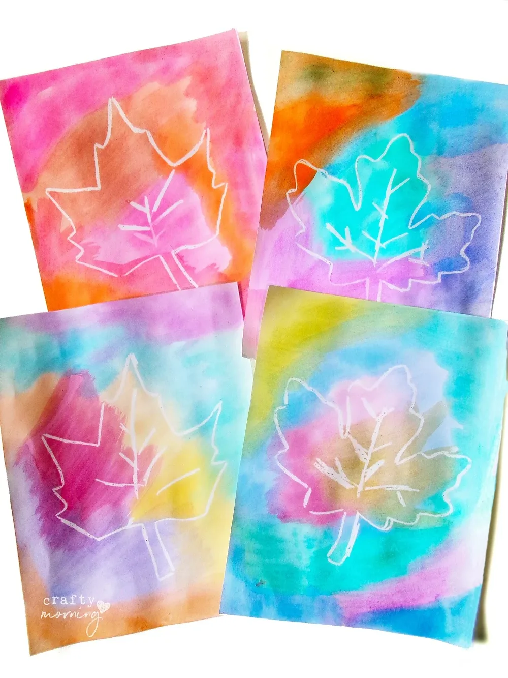 Une feuille révélée à l’aquarelle – bricolage automne feuilles