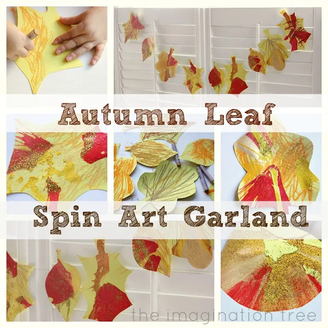 Une guirlande de feuilles réalisée avec de la peinture tournante – bricolage automne feuilles