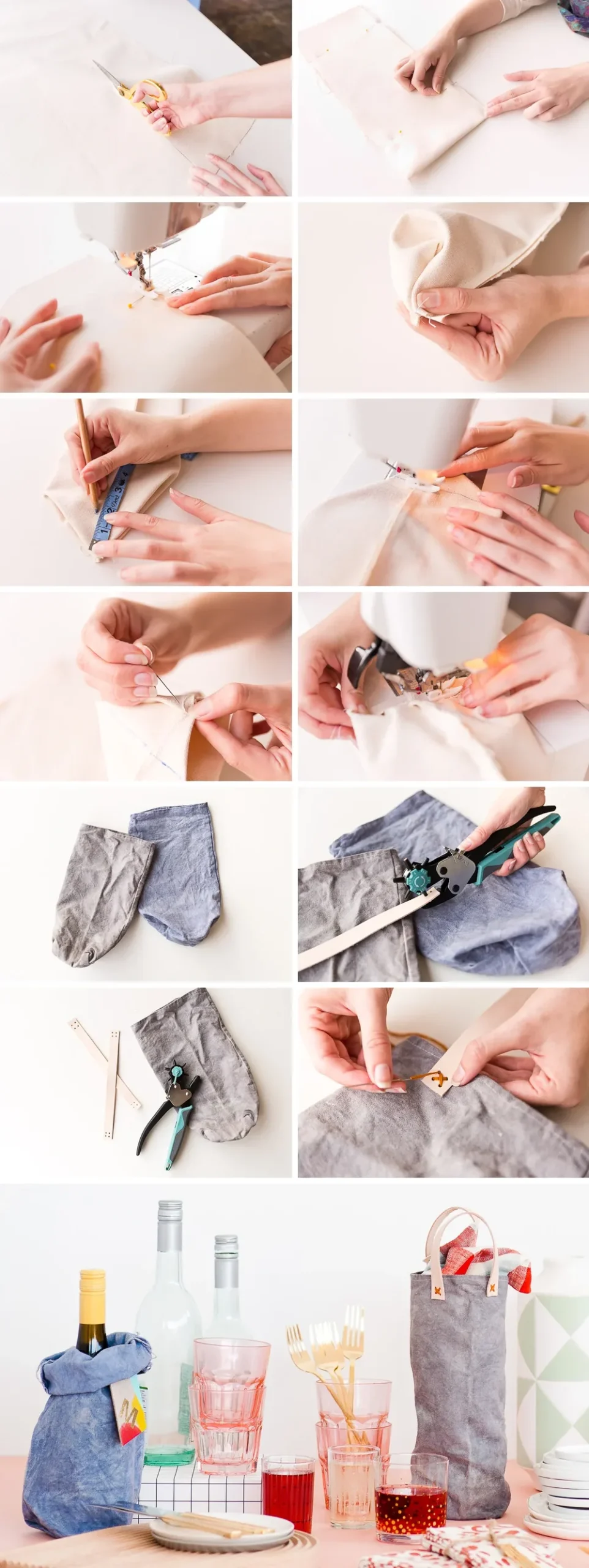 Une pochette à bouteille en toile cirée – cadeau de Noël fait main